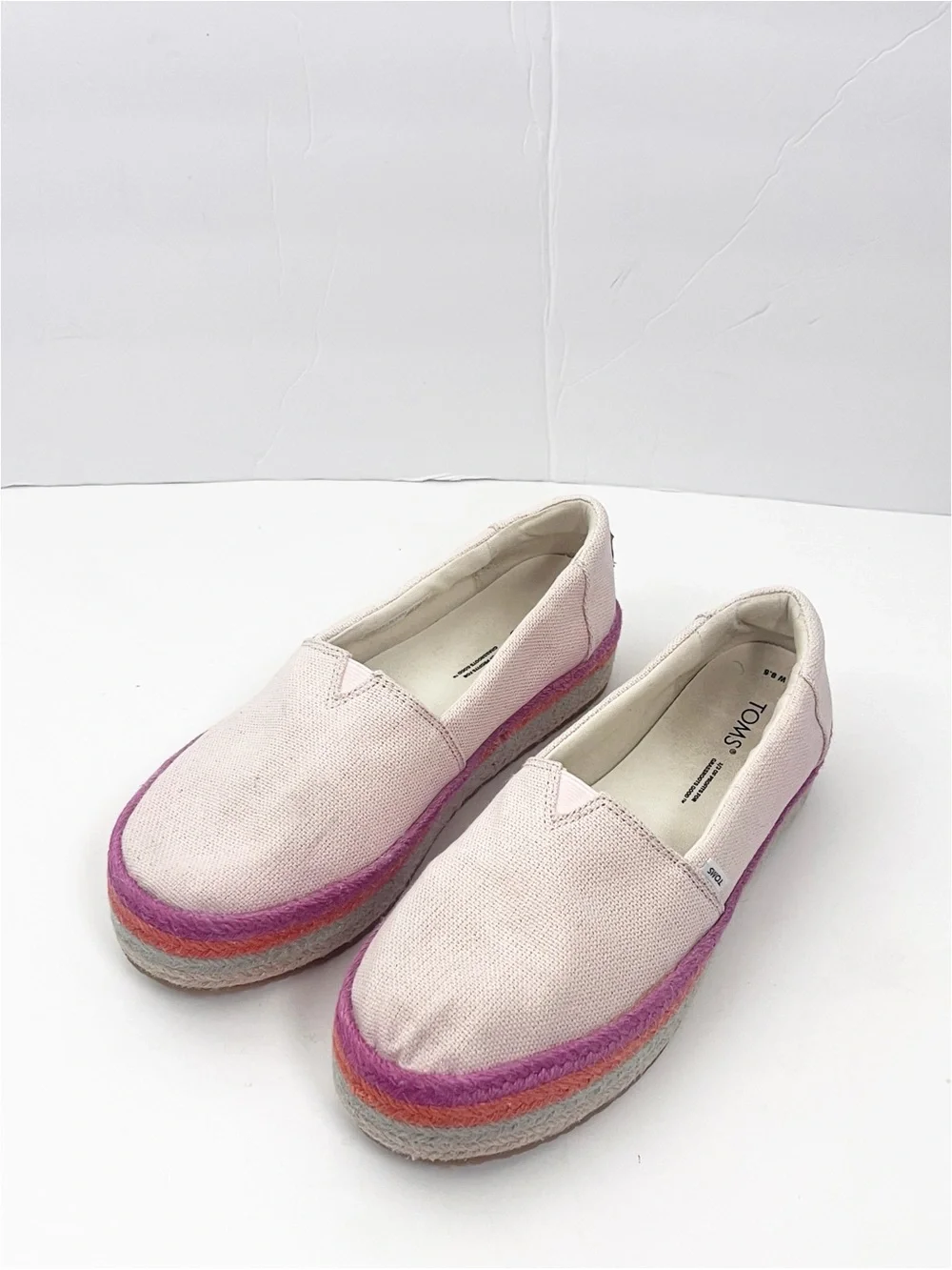 TOMS Valencia Dusty Peach Metallic Espadrilles Platform Slip On Canvas Shoes 8.5